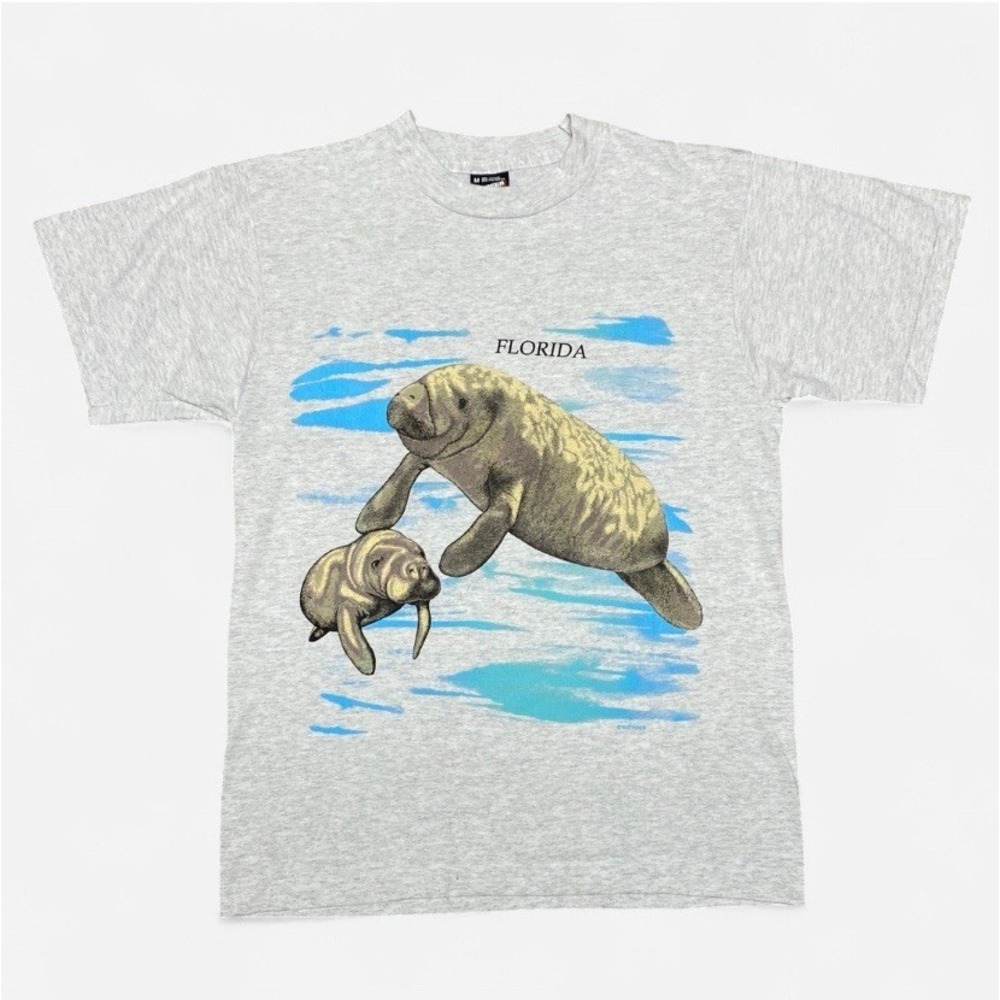Vintage 90s Manatee Florida Animal grey Tshirt